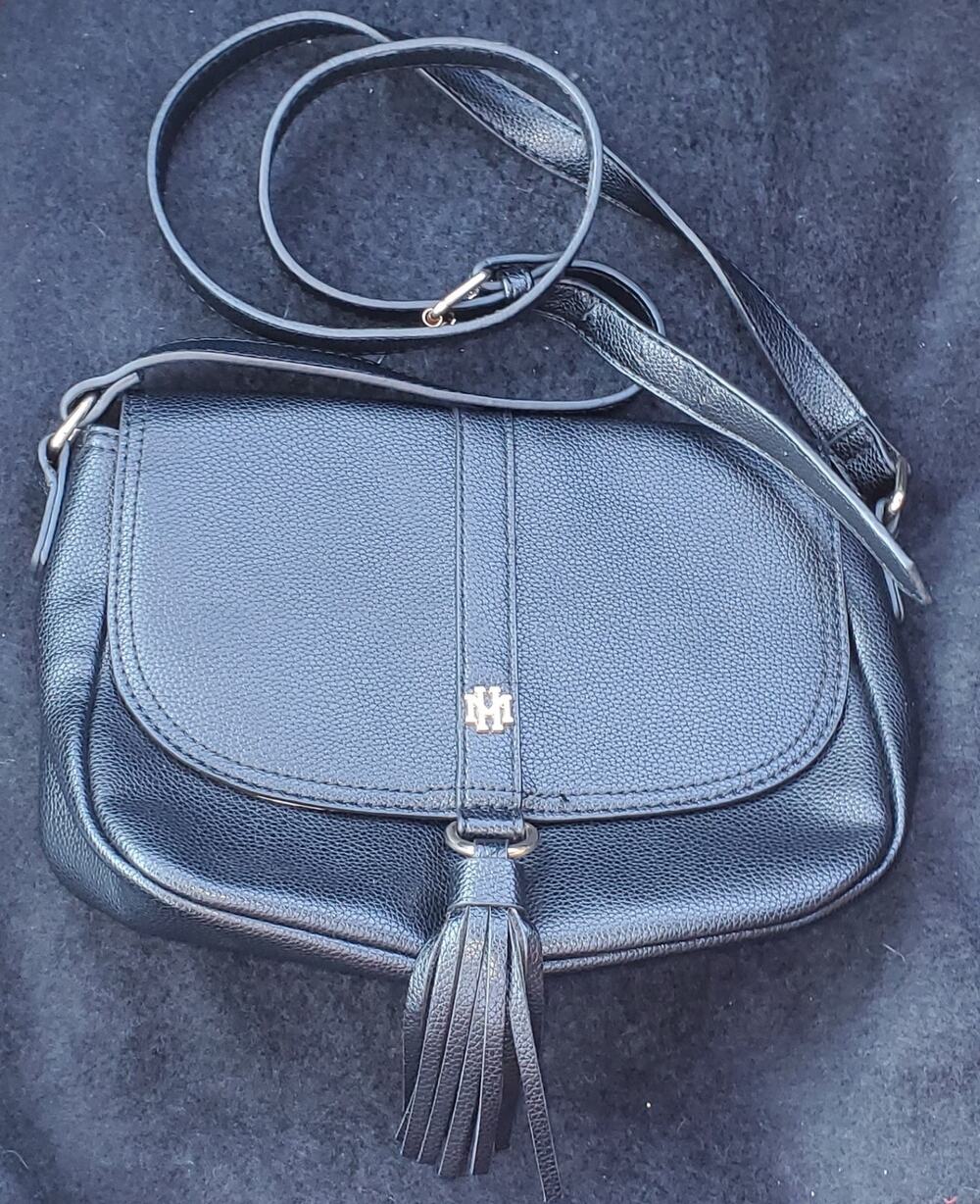 Mark & Hall Black Crossbody Saddle Handbag Purse Tassel